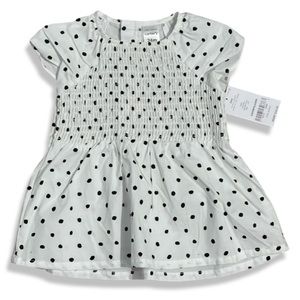 CARTER’S Toddler Girls Smocked Top | White with Black Polka Dots | 18-24 months